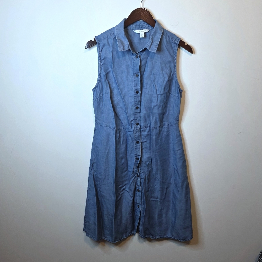 Popsugar Blue Chambray Sleeveless Button Up Dress Boho Western Cute Size Medium